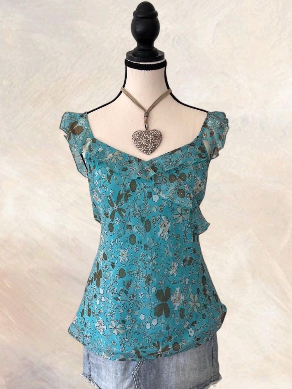 Reitmans Teal Floral Babydoll Blouse